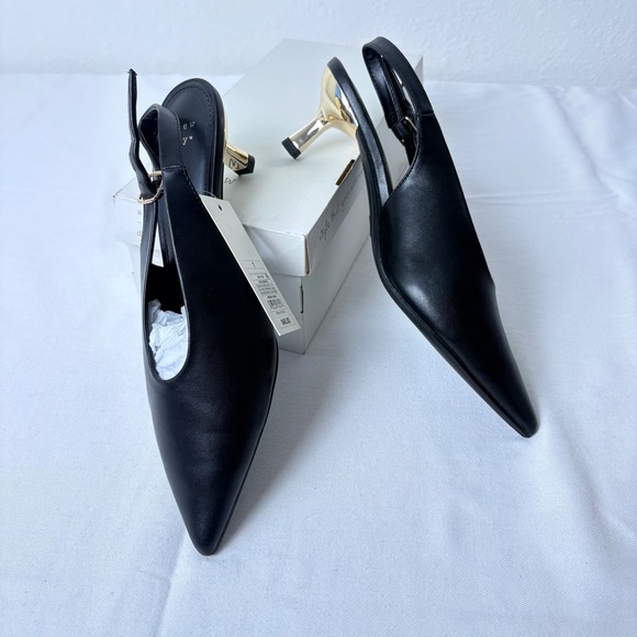 a new day Shoes - A New Day Samantha Heels Black Slingback Pointed Toe Block Heel Women's Size 7